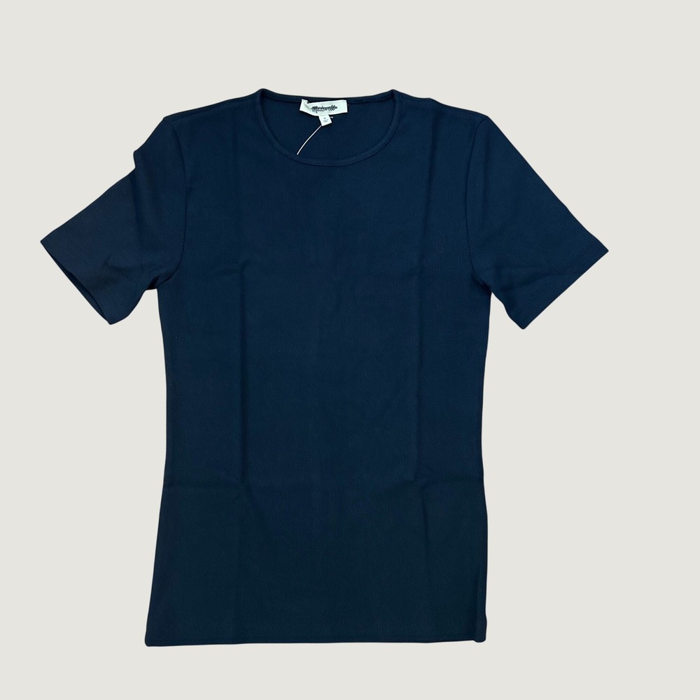 Madewell Womens Dark Navy Micro Ribbed Crewneck Slim Tee Small New Soft